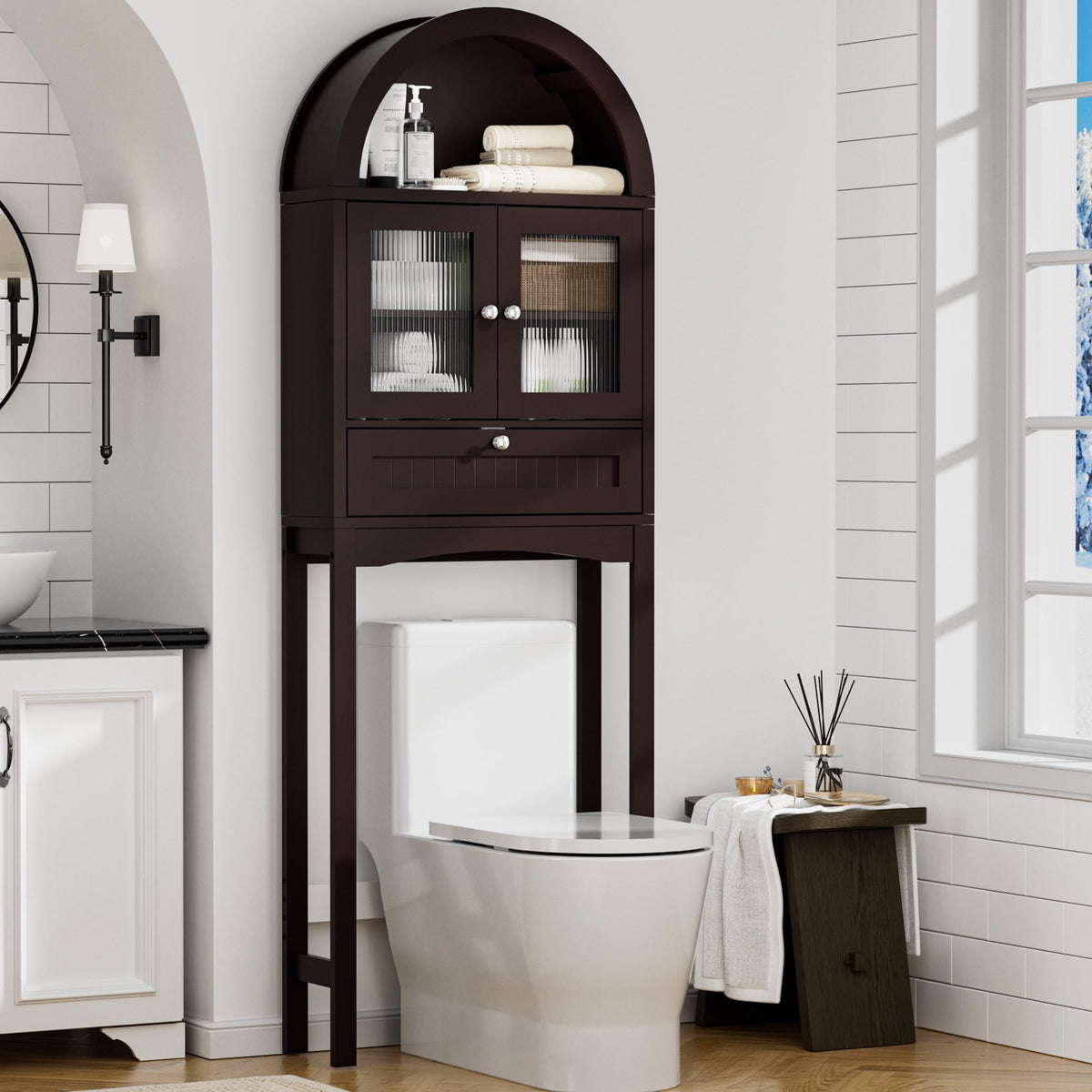 Spurgehom Over Toilet Storage Cabinet, Bathroom Arch Organizer,Wood