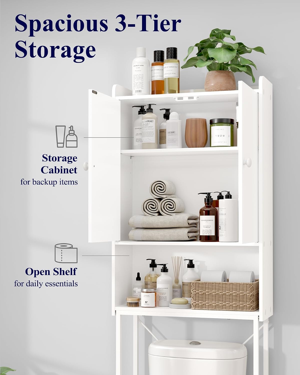 Kitsure 68.1"H Over Toilet Storage Cabinet, Magnetic Door, Adjustable Shelf