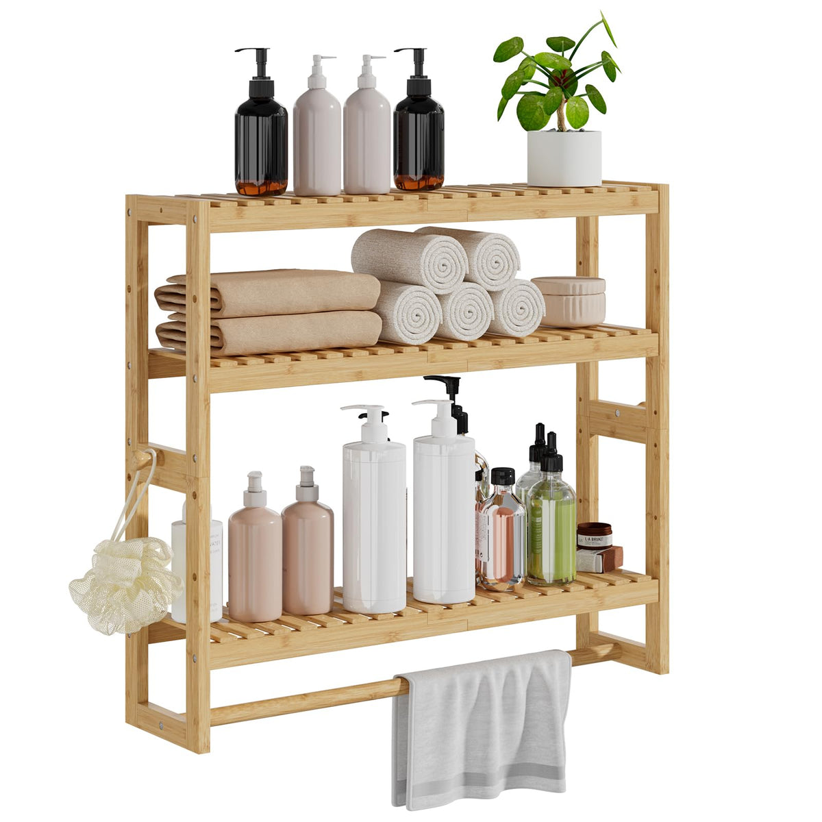 RRX Bathroom Shelf Storage Organizer, Shelf 3-Tier Adjustable Layer, White