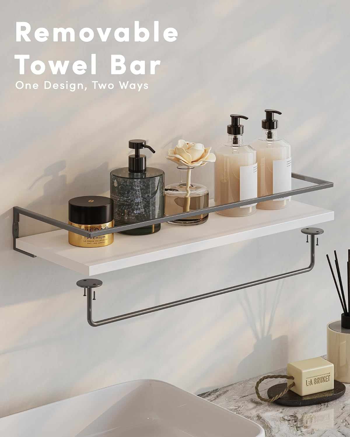 Onlysky Bathoom Shelves, Floaiting Shelves for Bathroom, Set of 3, Bathroom Shelf Wall Mounted (White Grey, 15.7 Inches, 3)