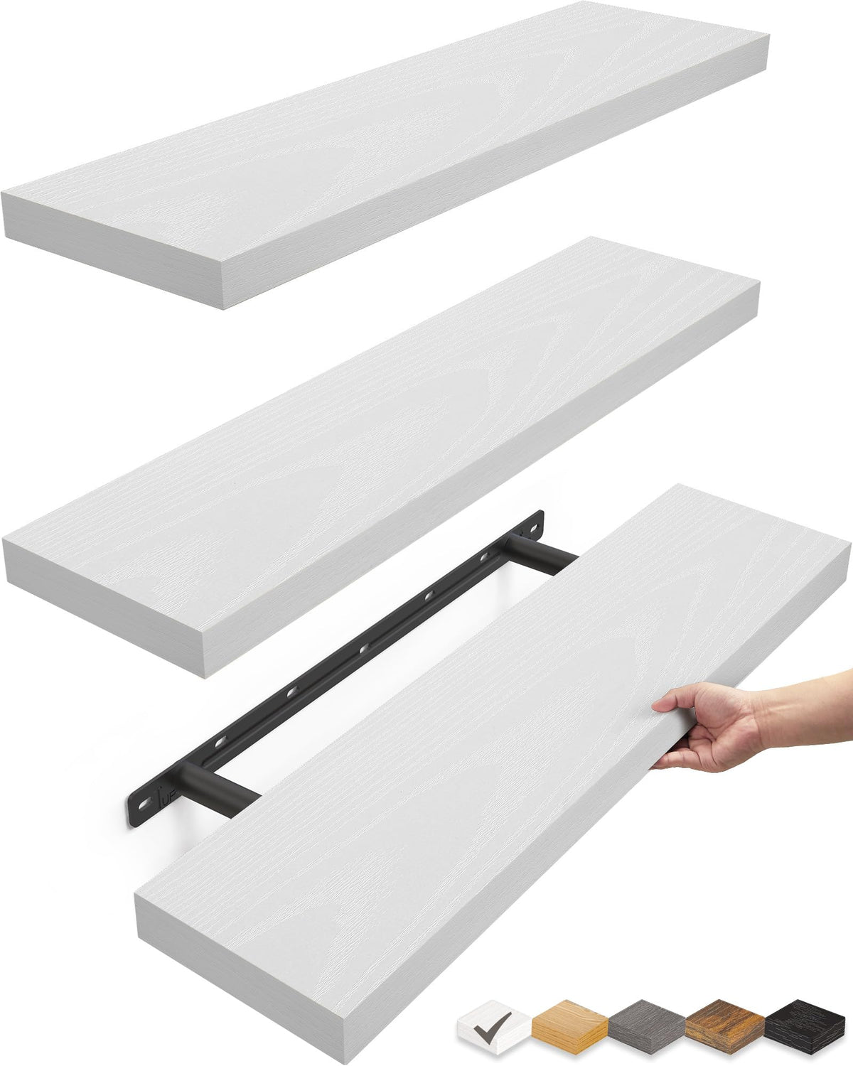 BAYKA Black Floating Shelves 15.7in, Set of 3, Wall Mount Rustic Wood Shelf