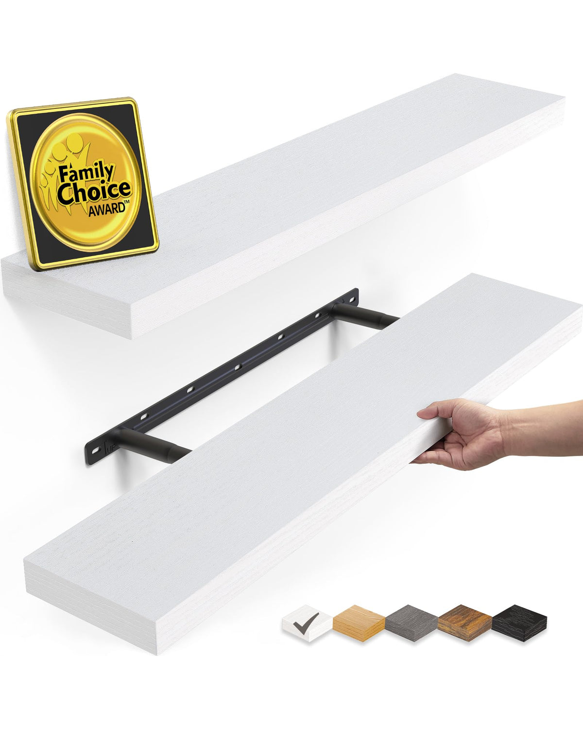 BAYKA Black Floating Shelves 15.7in, Set of 3, Wall Mount Rustic Wood Shelf
