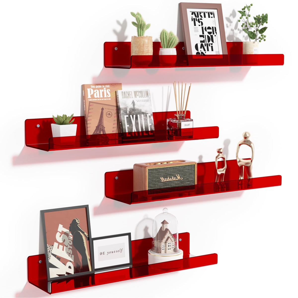upsimples 4 Pcs 15" Acrylic Shelves for Wall Storage and Organizer, Clear