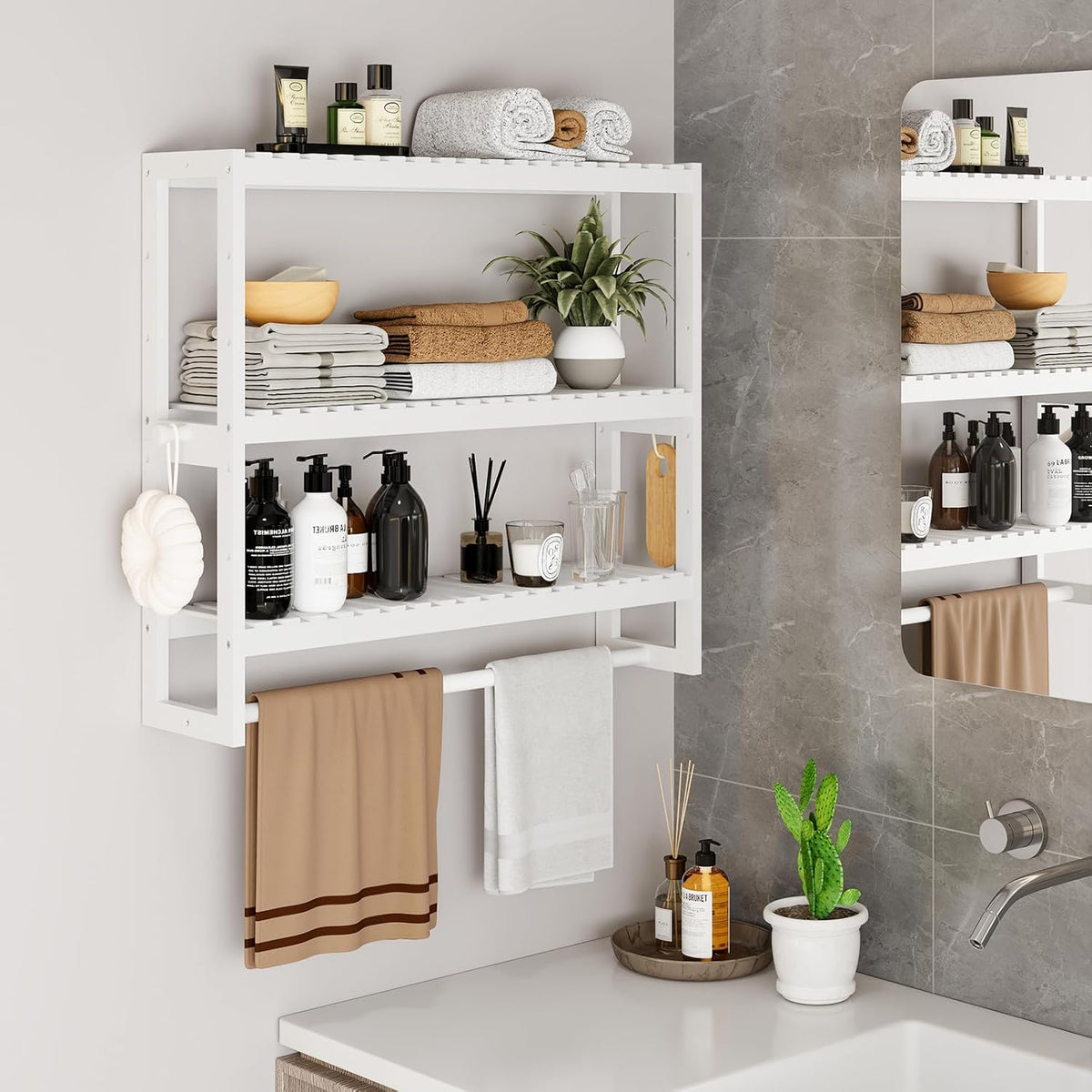 RRX Bathroom Shelf Storage Organizer, Shelf 3-Tier Adjustable Layer, White