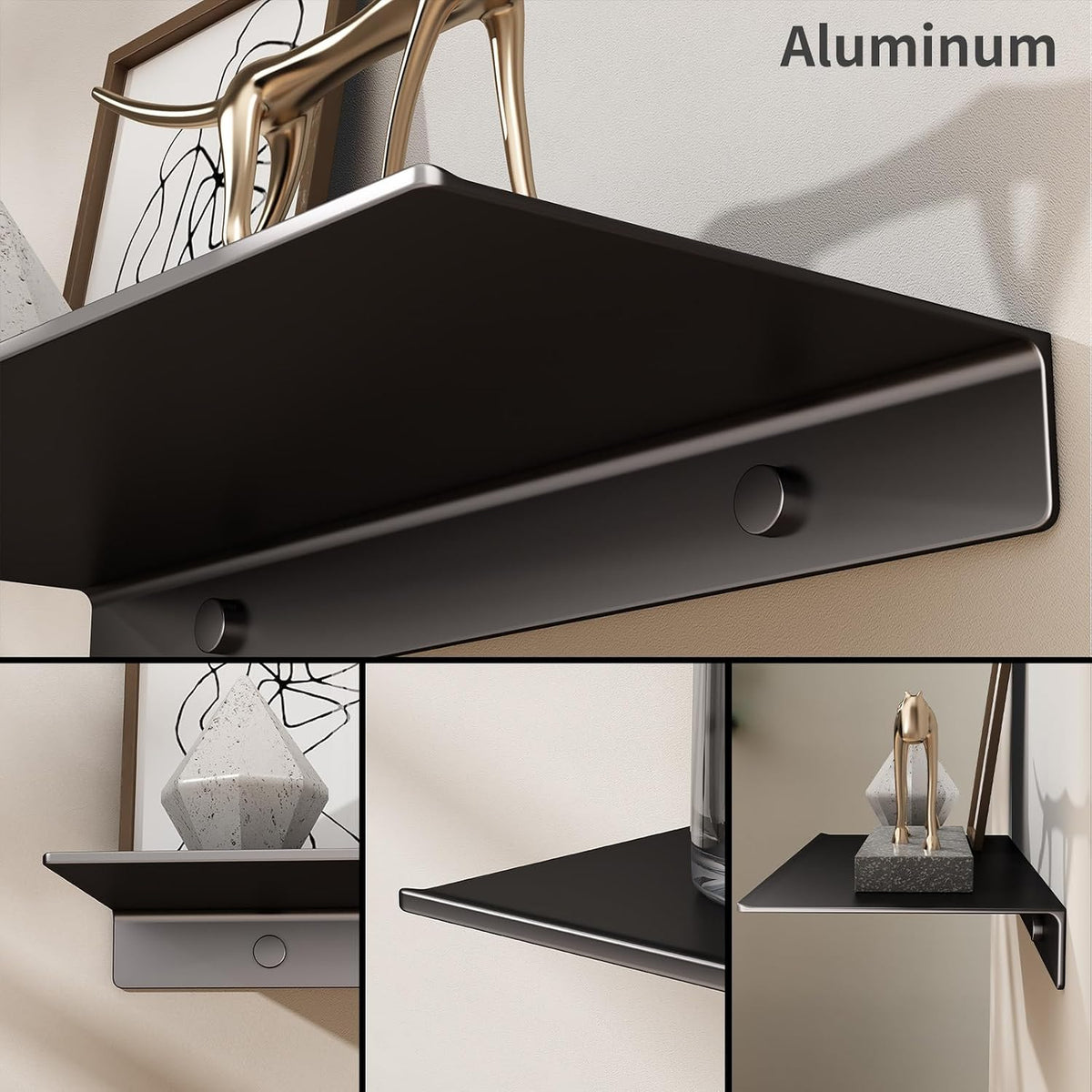 Danpoo 8 inch Small Floating Shelf for Wall Organizer & Storage, Mini Display Shelf, Metal Wall Shelf for Bathroom, Living Room, Kitchen, Bedroom(Matte Black)