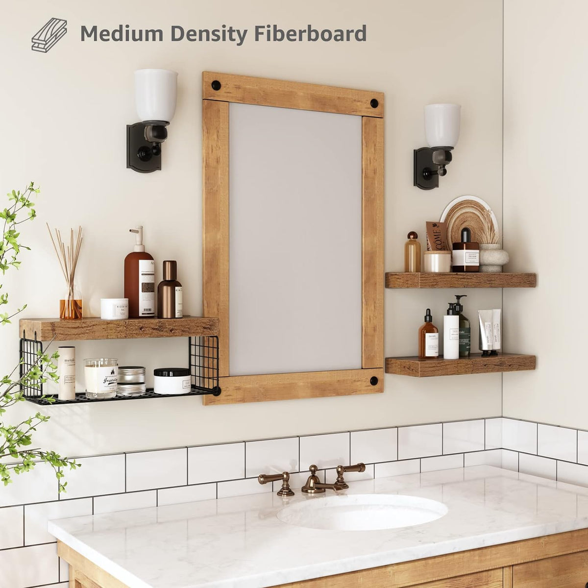 QEEIG Bathroom Shelves Over Toilet Wall Mounted (Brown, Set of 3, 15.7")
