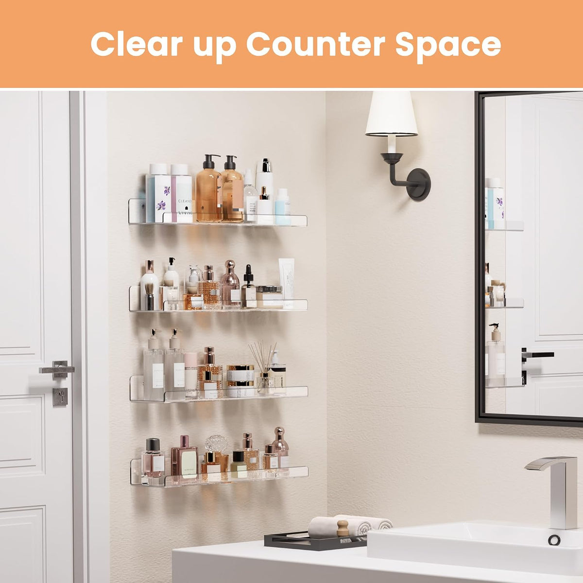 upsimples 4 Pcs 15" Acrylic Shelves for Wall Storage and Organizer, Clear