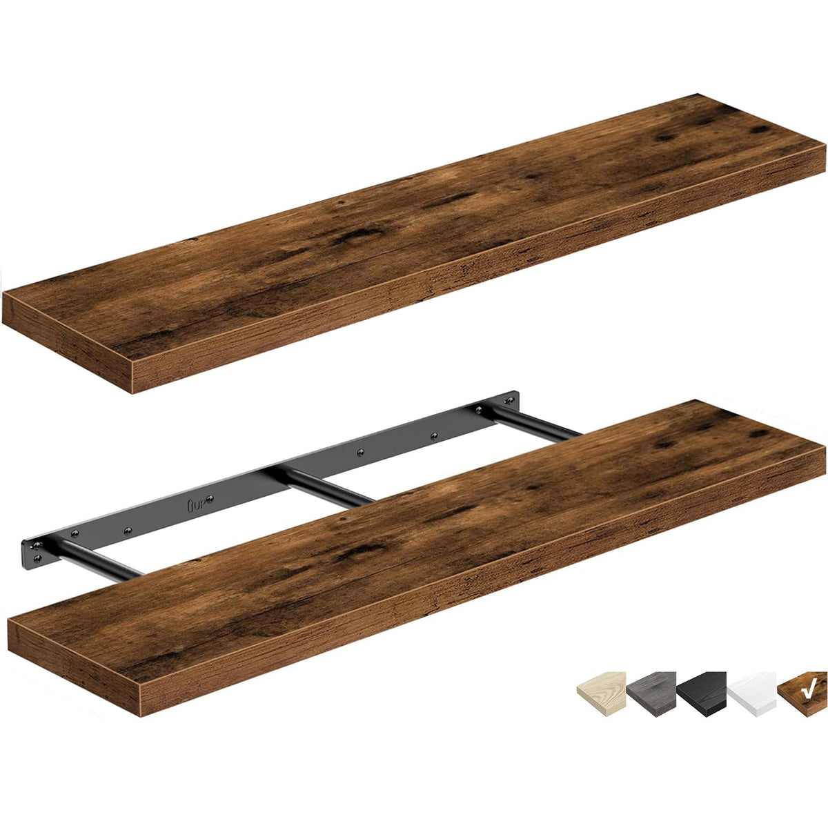 QEEIG Bathroom Floating Shelves for Wall (Brown, Set of 2, 15.7")