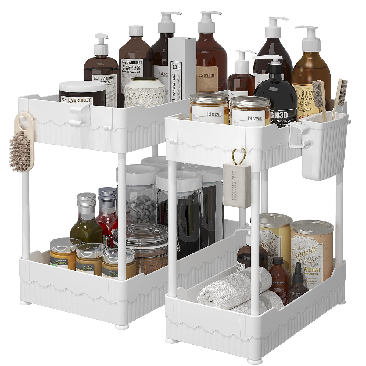 Sevenblue 2-Pack Under Sink Organizer with Hooks & Hanging Cup for Kitchen