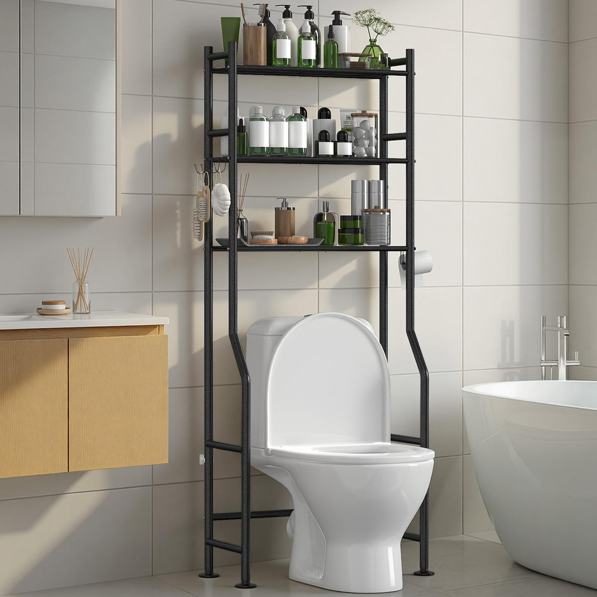 3-Tier Over Toilet Storage, Anti-Tip, 64" H, White