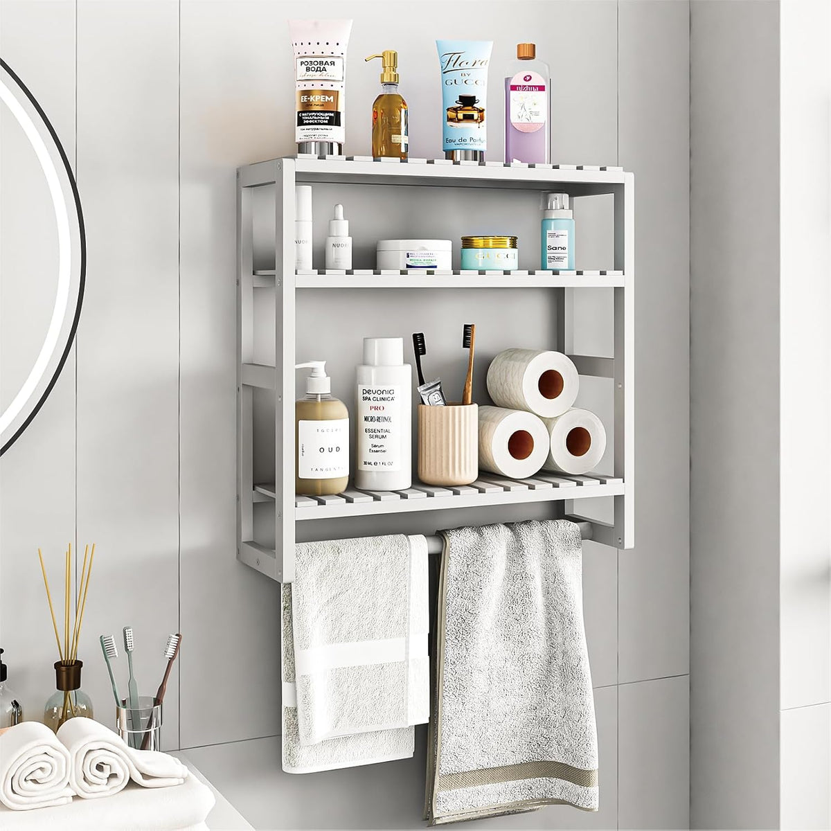 Galood Over The Toilet Storage Bathroom Shelves Wall Mounted 3 Tier White