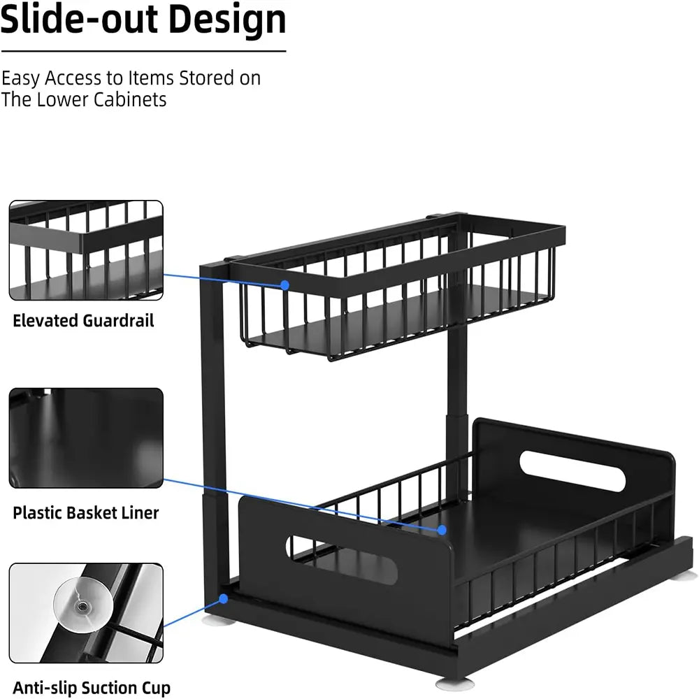 Under Sink Organizer, Pull Out Cabinet Organizer 2 Tier Slide Out Sink Shelf Cabinet Storage Shelves, Under Sink Storage for Kitchen Bathroom Cabine