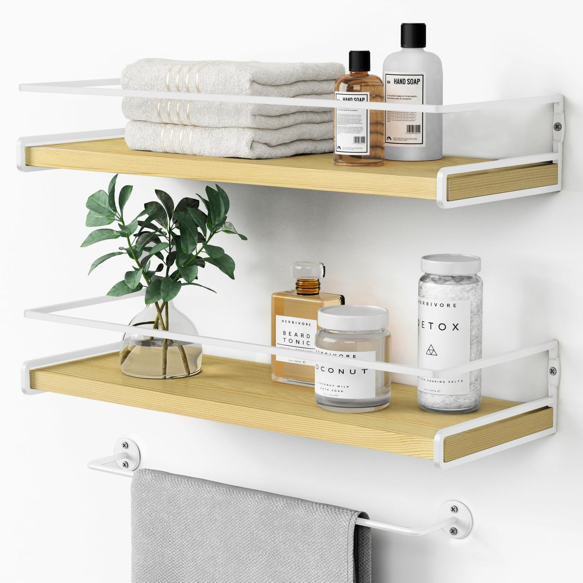 Forbena Floating Bathroom Shelves Wall Mounted, White and Gold Wall Shelf