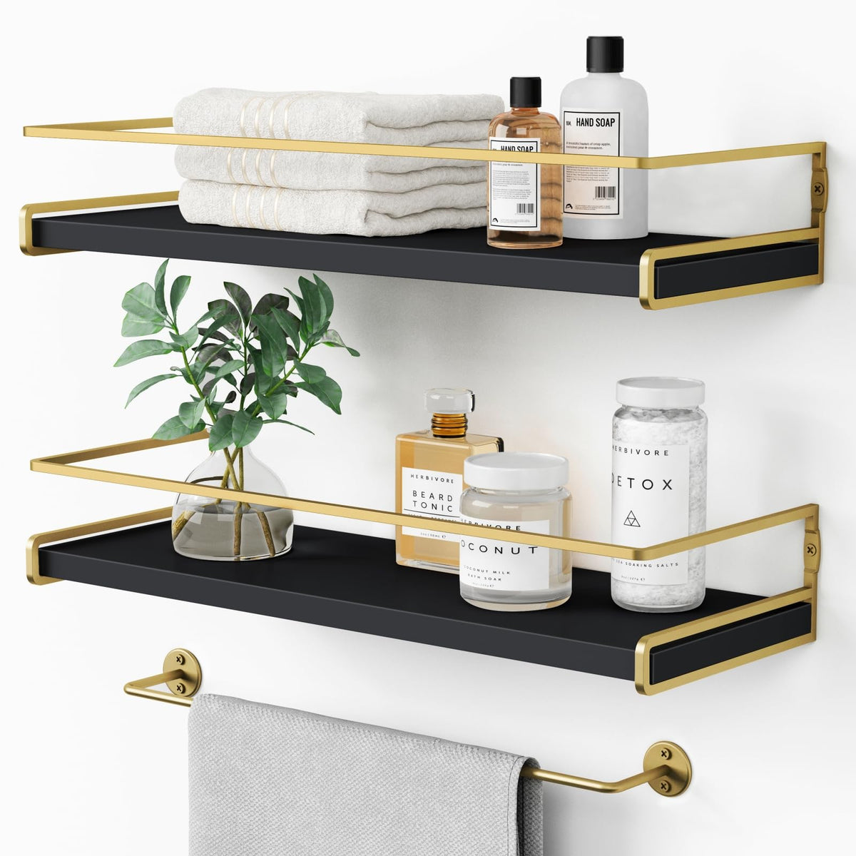 Forbena Floating Bathroom Shelves Wall Mounted, White and Gold Wall Shelf