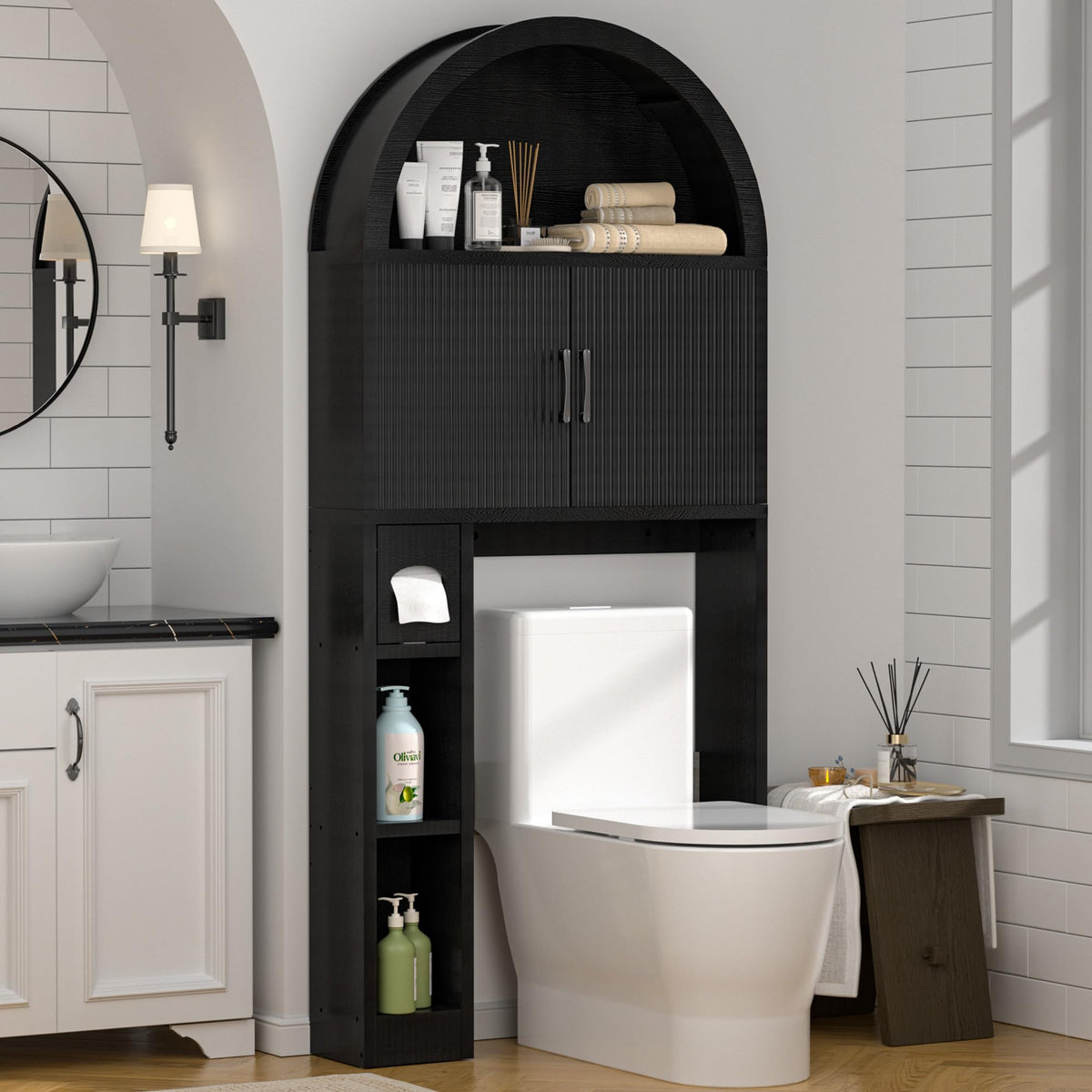 Spurgehom Over Toilet Storage Cabinet, Bathroom Arch Organizer,Wood