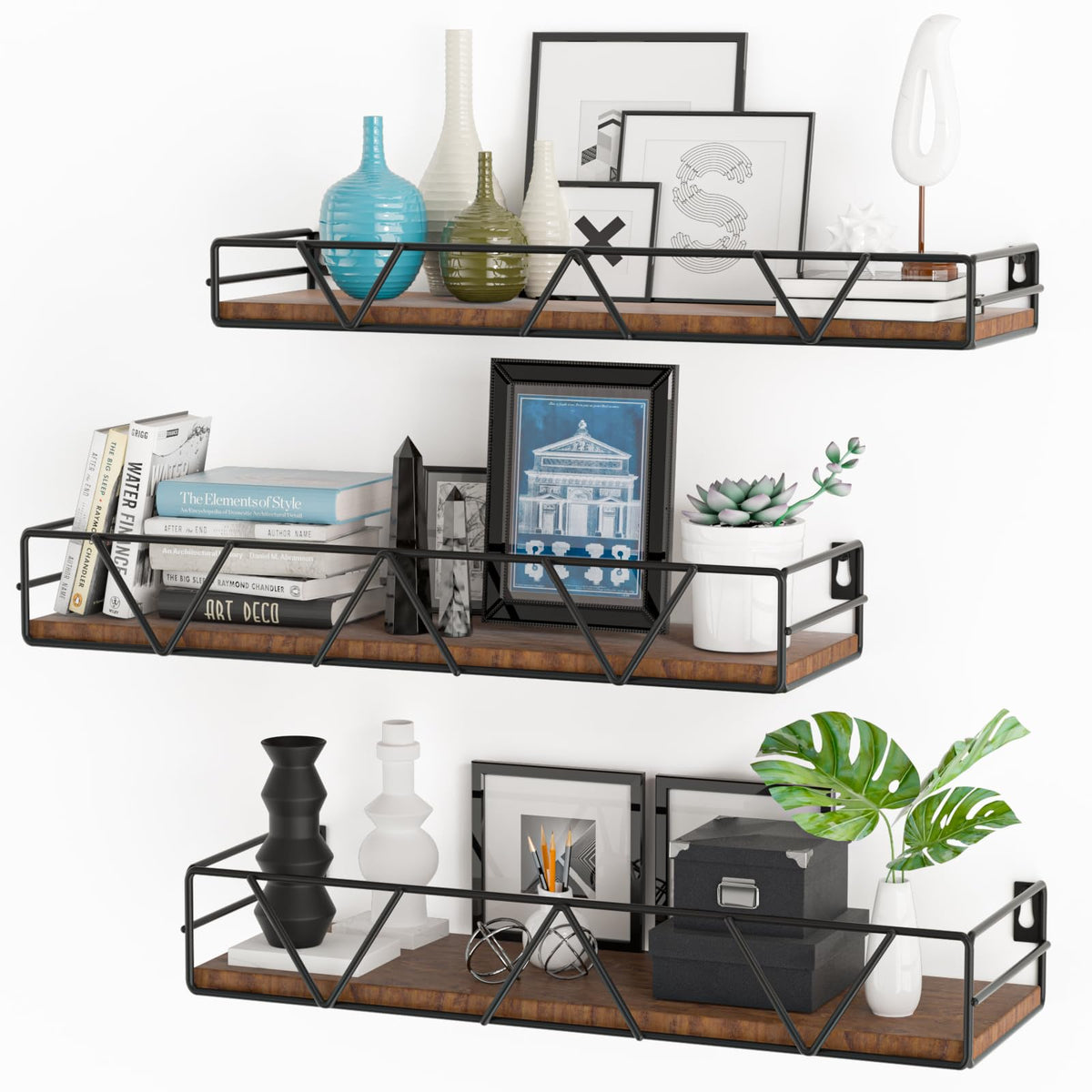 Floating Shelves Set of 3, Wood Wall Shelf, Farmhouse Shelf for Bedroom