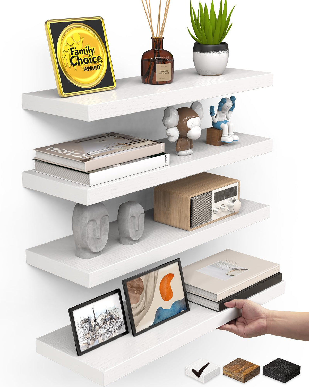 BAYKA Black Floating Shelves 15.7in, Set of 3, Wall Mount Rustic Wood Shelf