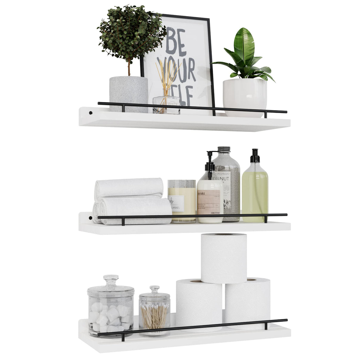 WOPITUES Floating Shelves for Wall Decor Set of 3, Black