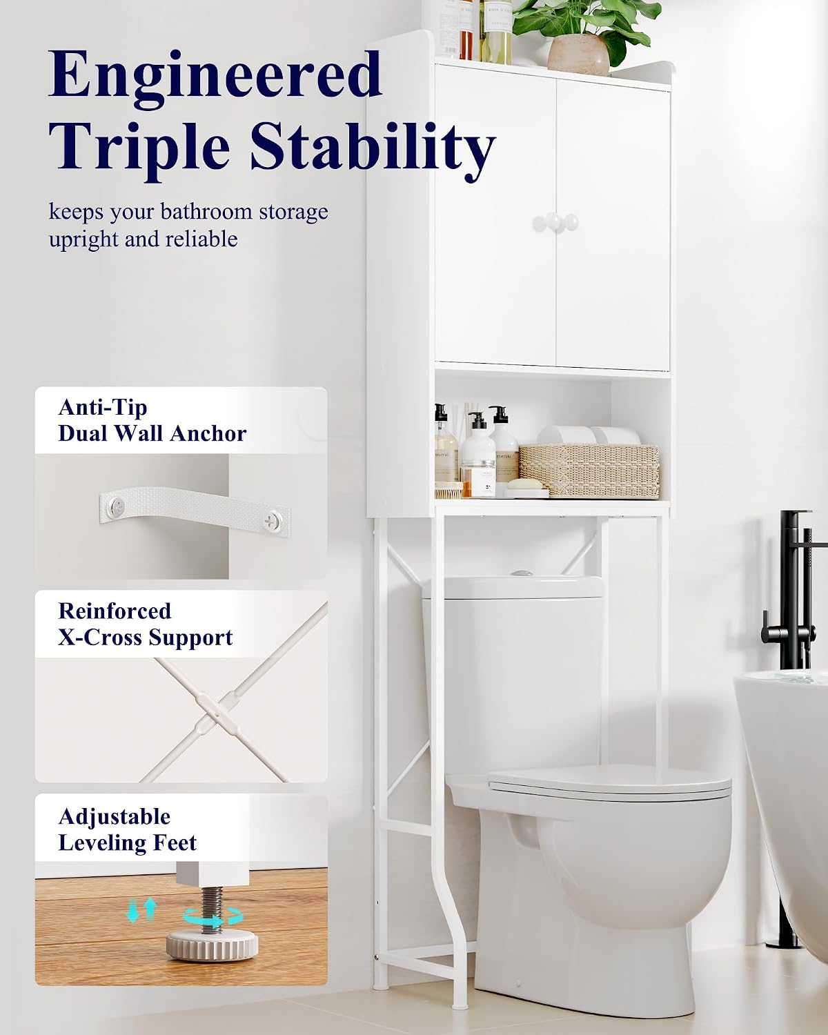 Kitsure 68.1"H Over Toilet Storage Cabinet, Magnetic Door, Adjustable Shelf