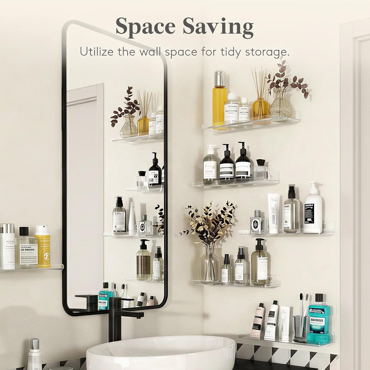 Lifewit Acrylic Floating Shelves for Bathroom 14" Clear, 4 Pack