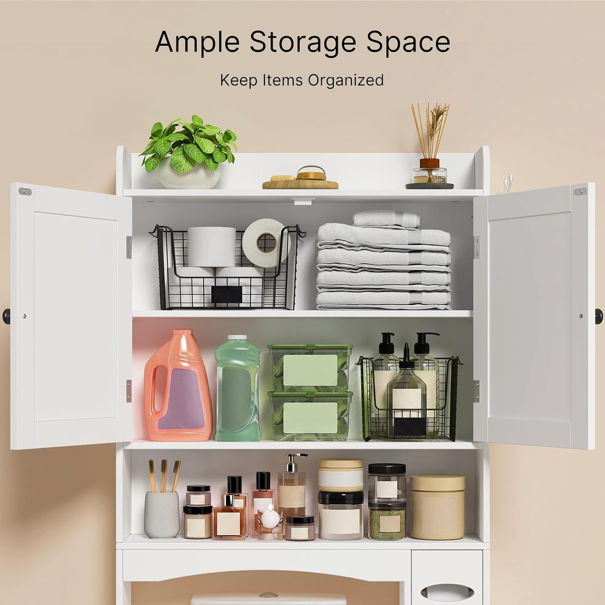 Ahomly Over The Toilet Storage Cabinet, 32.3" W x 70.3" H, White