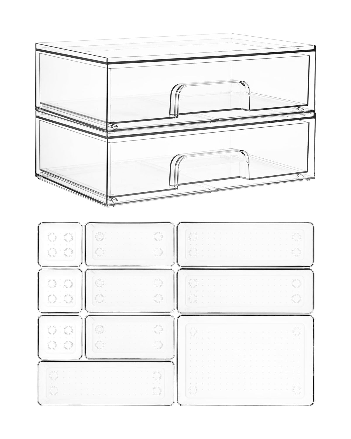Vtopmart 4 Pack Small Clear Stackable Storage Drawers, Fits Narrow Spaces