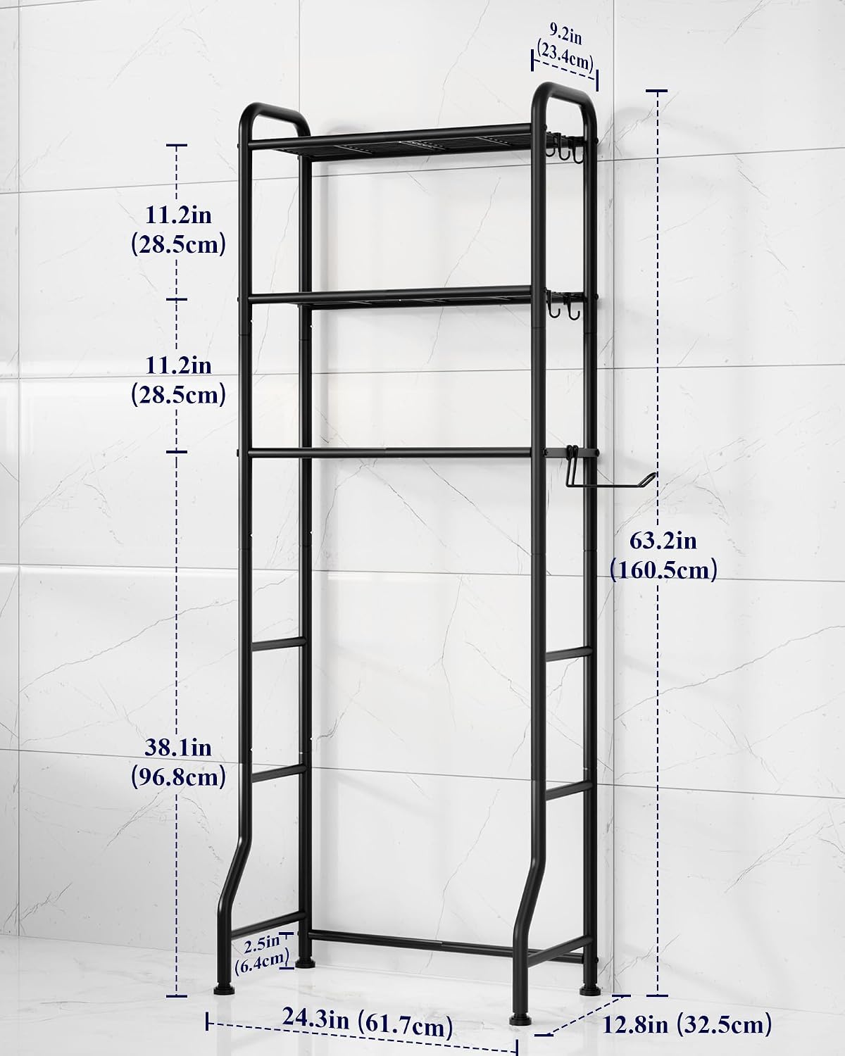 Kitsure Over Toilet Storage Rack, 63.2" H Space-Saving, Holder & Hooks