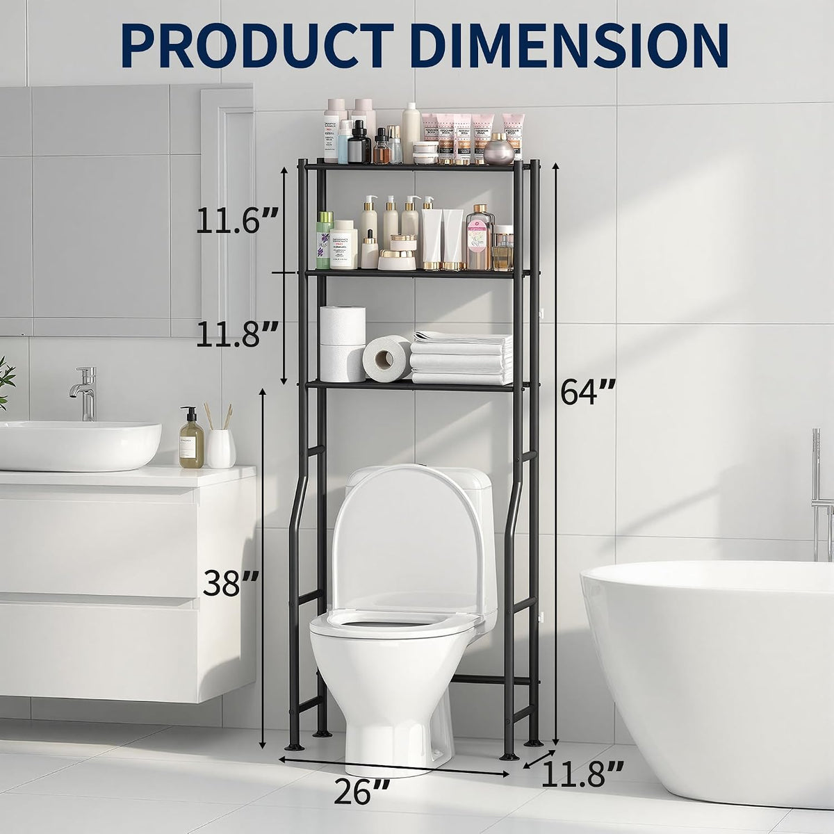 Livilord 3-Tier Over Toilet Storage Rack, Anti-Wobble, Black