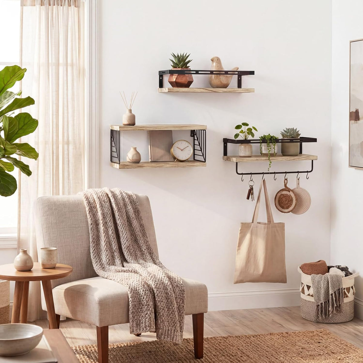 Fixwal Wall Mounted Bathroom Shelves Over Toilet (3+1 Light Brown)