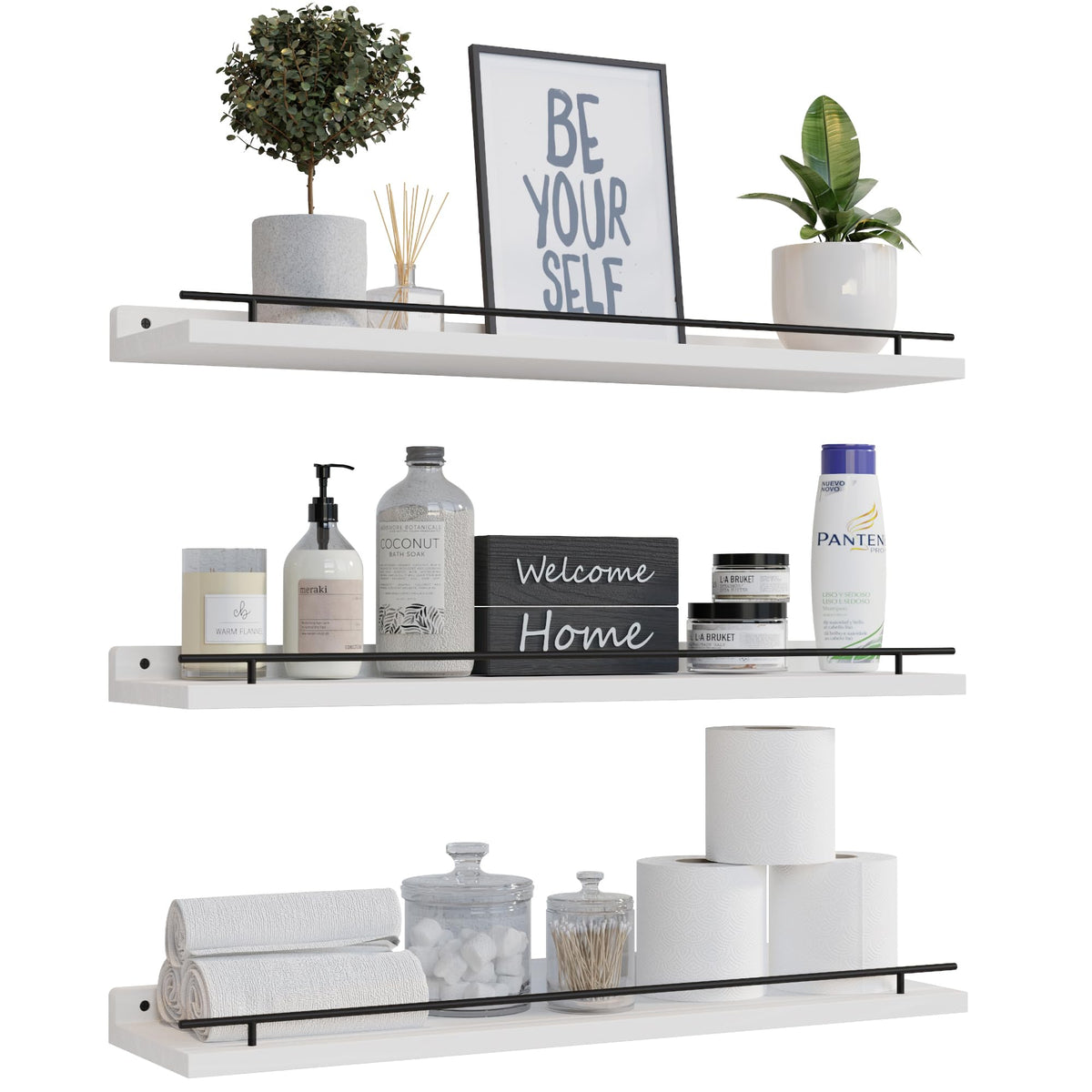 WOPITUES Floating Shelves for Wall Decor Set of 3, Black