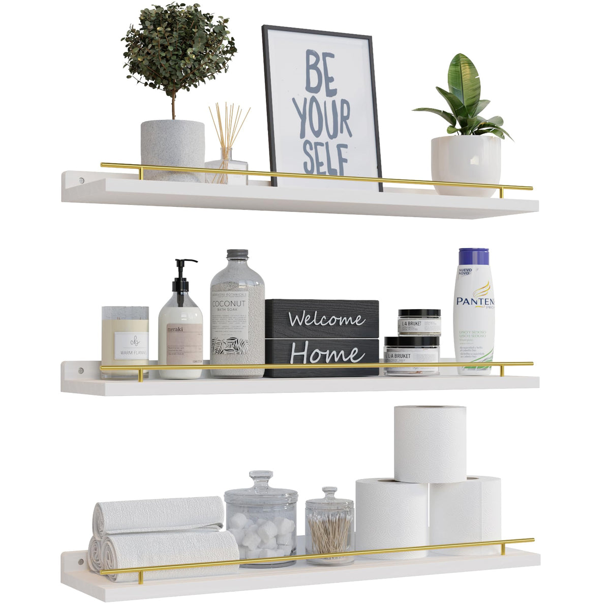 WOPITUES Floating Shelves for Wall Decor Set of 3, Black
