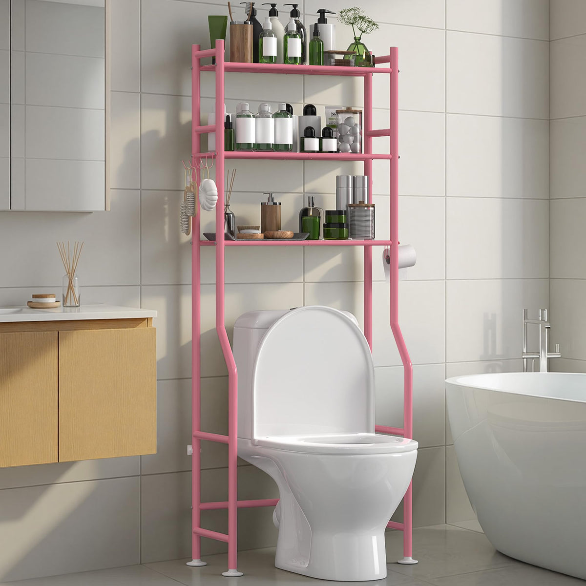 3-Tier Over Toilet Storage, Anti-Tip, 64" H, White