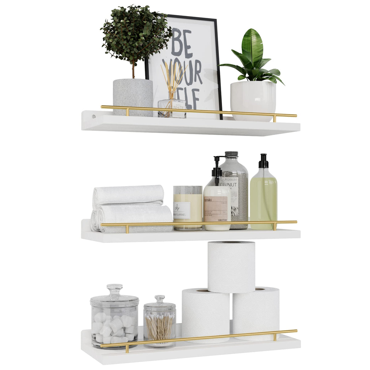 WOPITUES Floating Shelves for Wall Decor Set of 3, Black