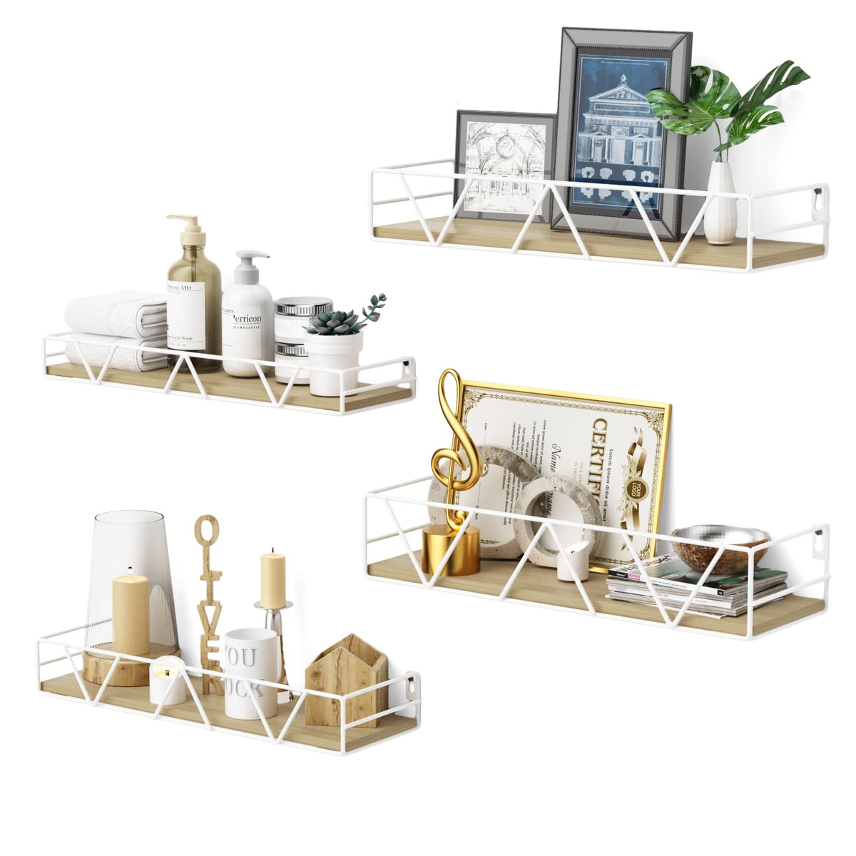 Floating Shelves Set of 3, Wood Wall Shelf, Farmhouse Shelf for Bedroom
