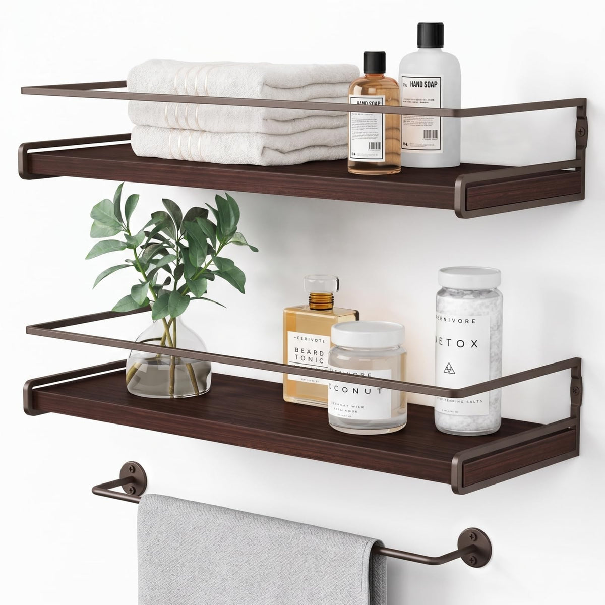 Forbena Floating Bathroom Shelves Wall Mounted, White and Gold Wall Shelf