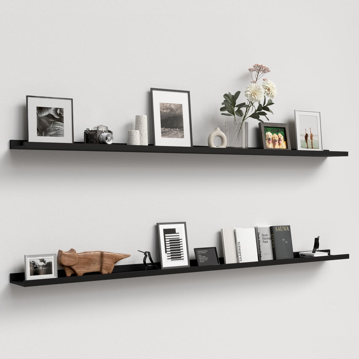 Boswillon Floating Shelves Set of 2, Small Wall Shelf with Lip, 16in, White