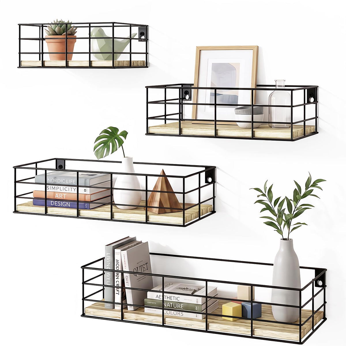 Fixwal Wire Frame Floating Shelves for Wall Storage 4 Different Sizes