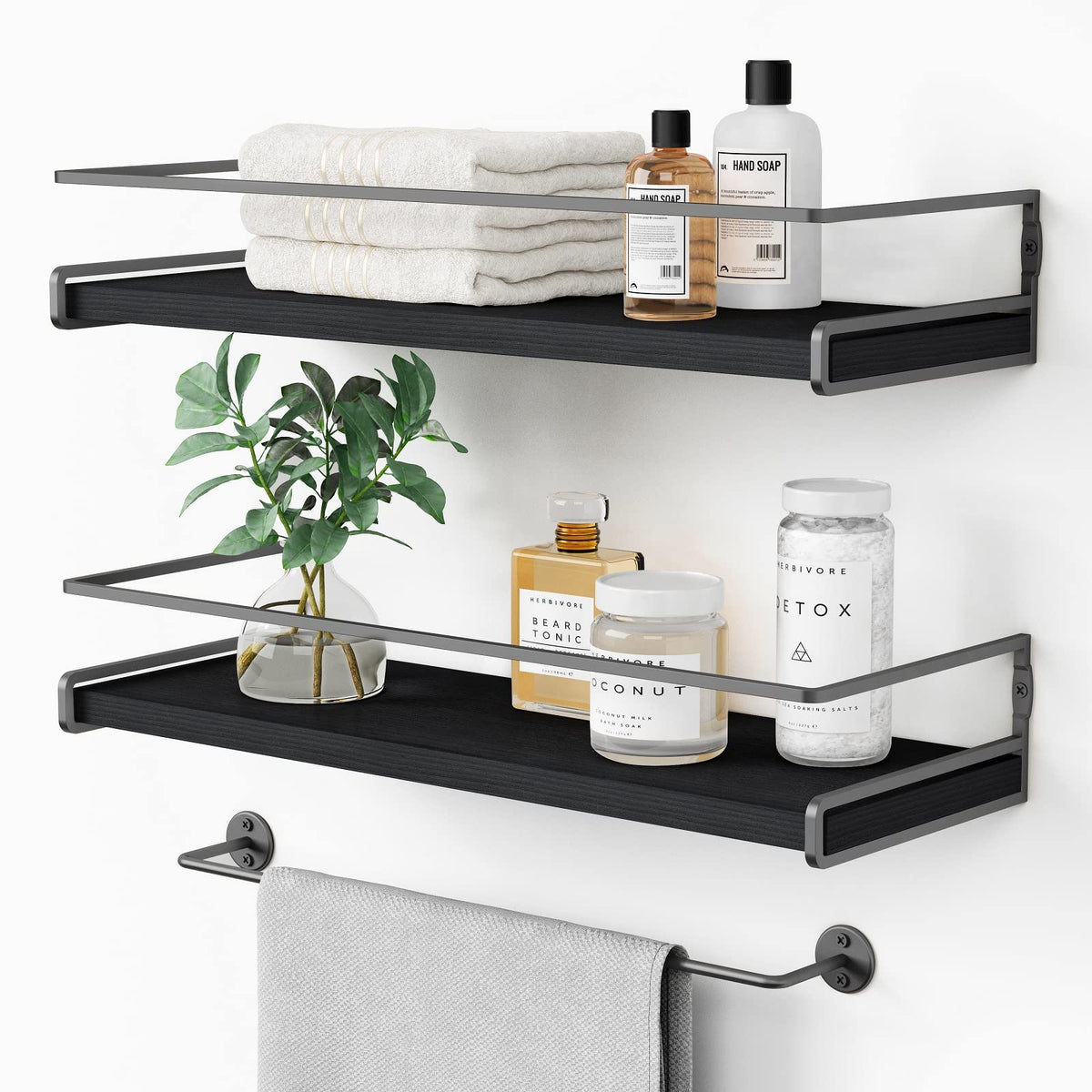 Forbena Floating Bathroom Shelves Wall Mounted, White and Gold Wall Shelf