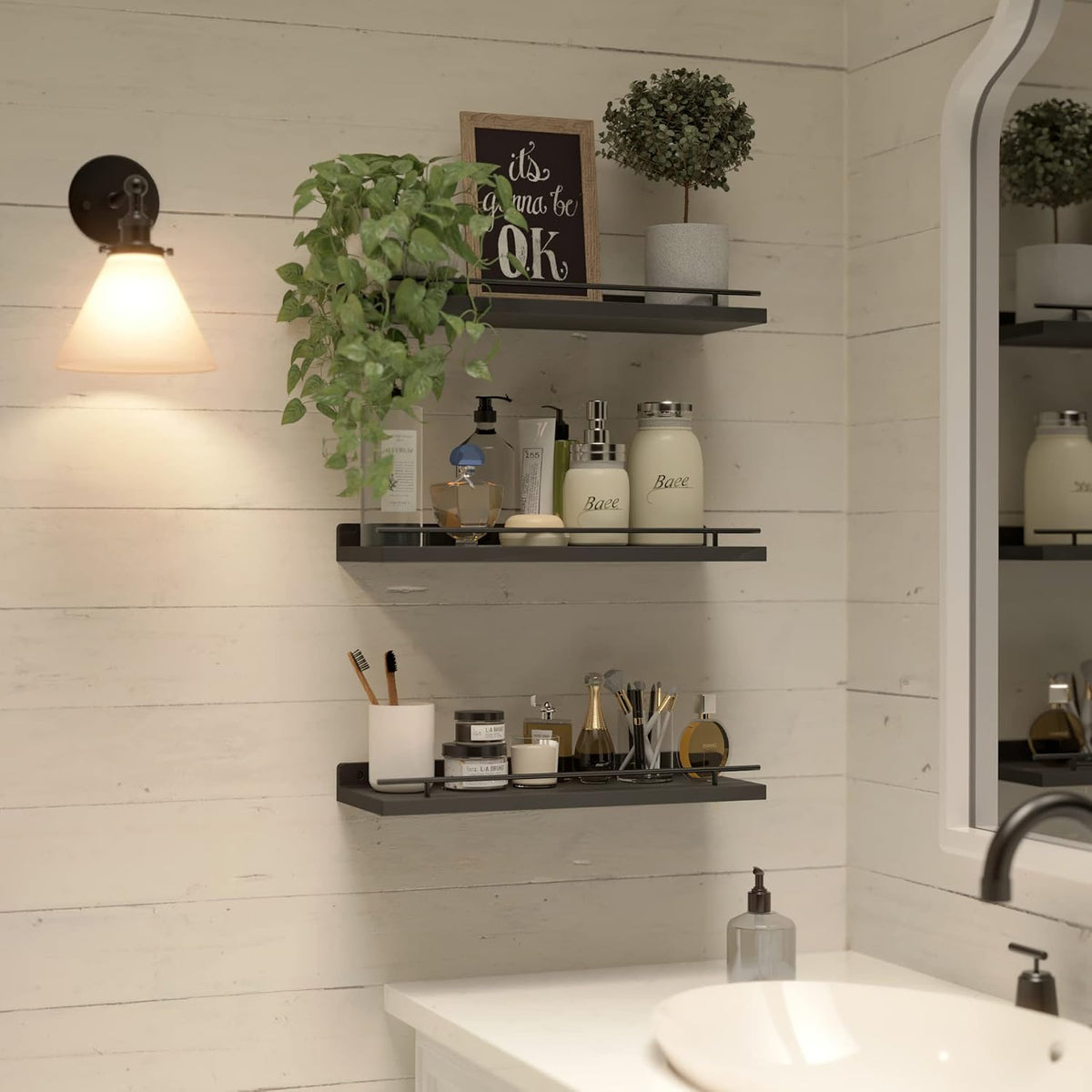 WOPITUES Floating Shelves for Wall Decor Set of 3, Black