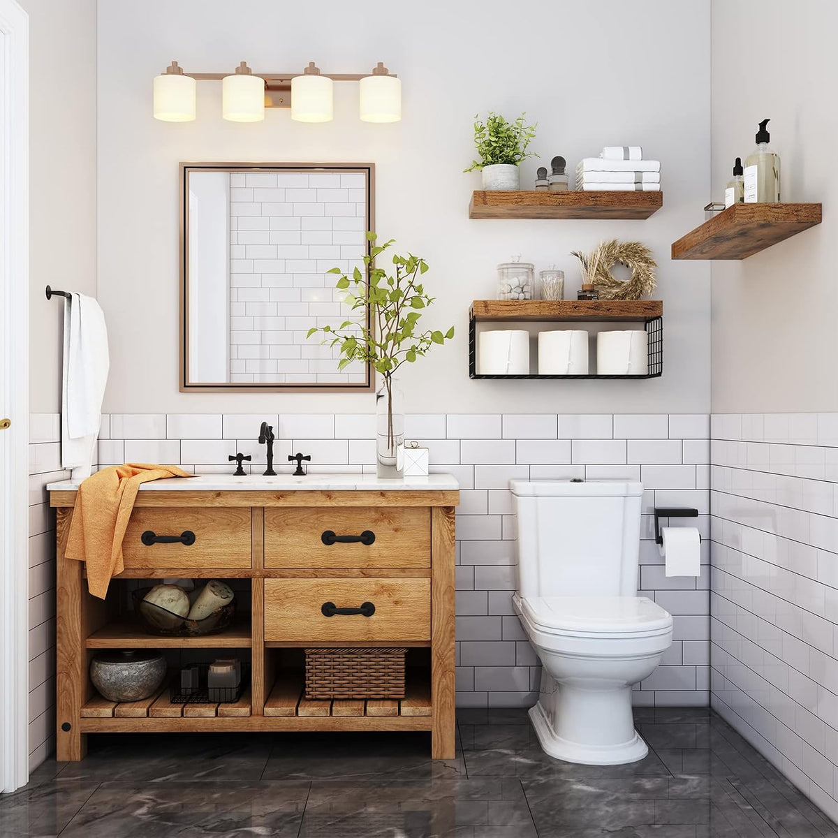QEEIG Bathroom Shelves Over Toilet Wall Mounted (Brown, Set of 3, 15.7")