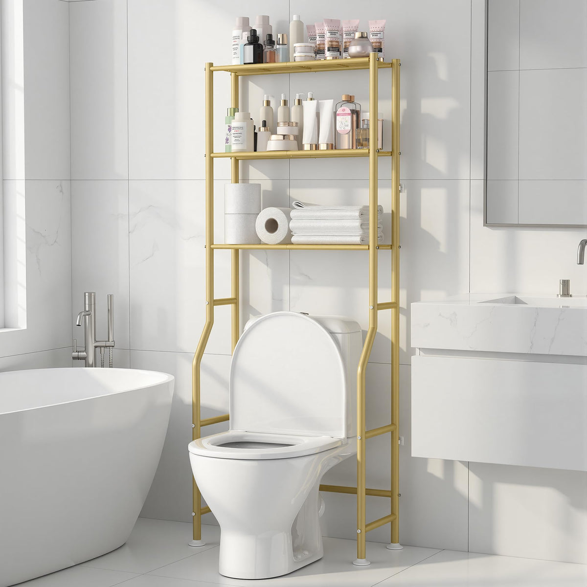Livilord 3-Tier Over Toilet Storage Rack, Anti-Wobble, Black