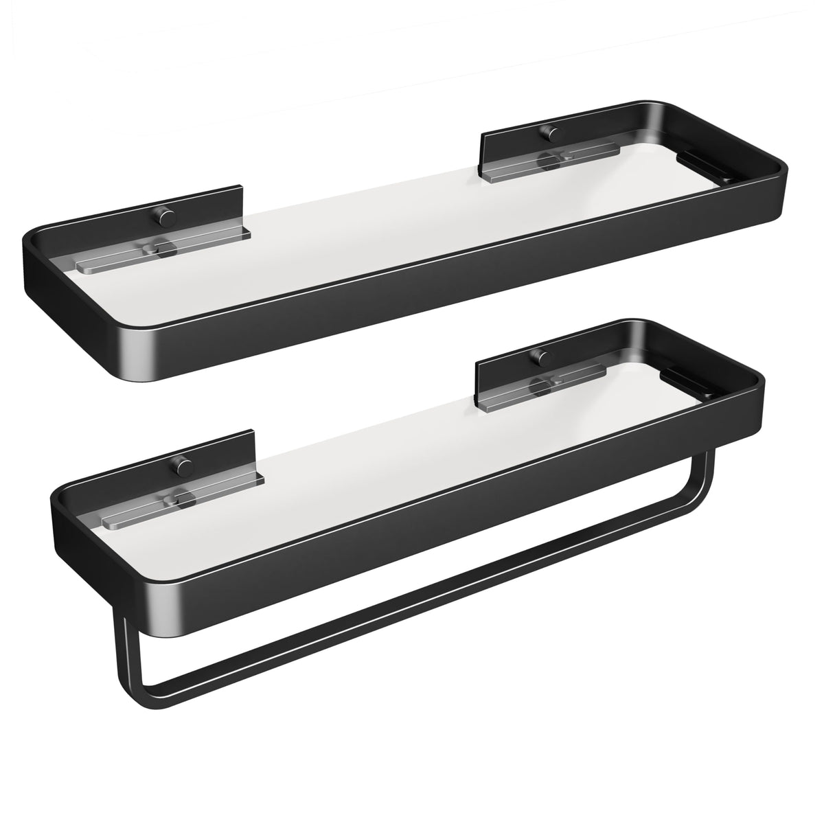 Danpoo 12-Inch Wall Shelf, Clear Tempered Glass with Matte Black Aluminum Frame – Versatile Floating Bathroom Organizer