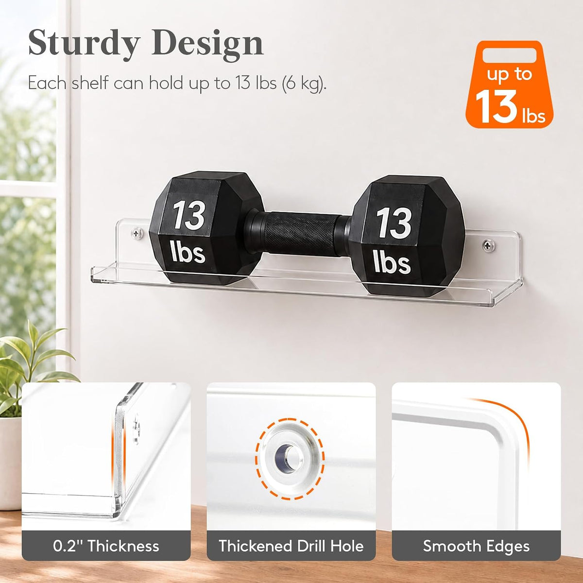 Lifewit Acrylic Floating Shelves for Bathroom 14" Clear, 4 Pack
