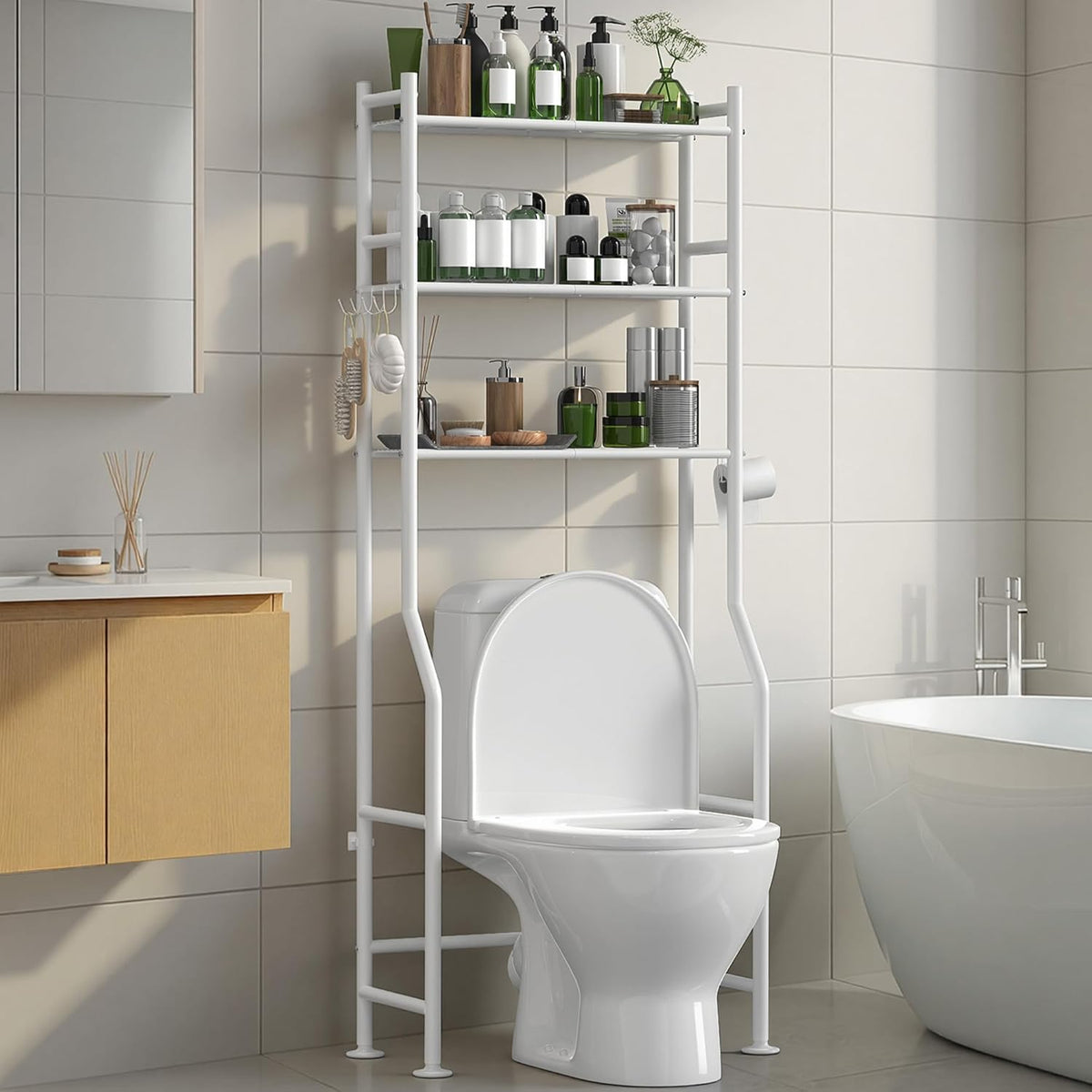 3-Tier Over Toilet Storage, Anti-Tip, 64" H, White