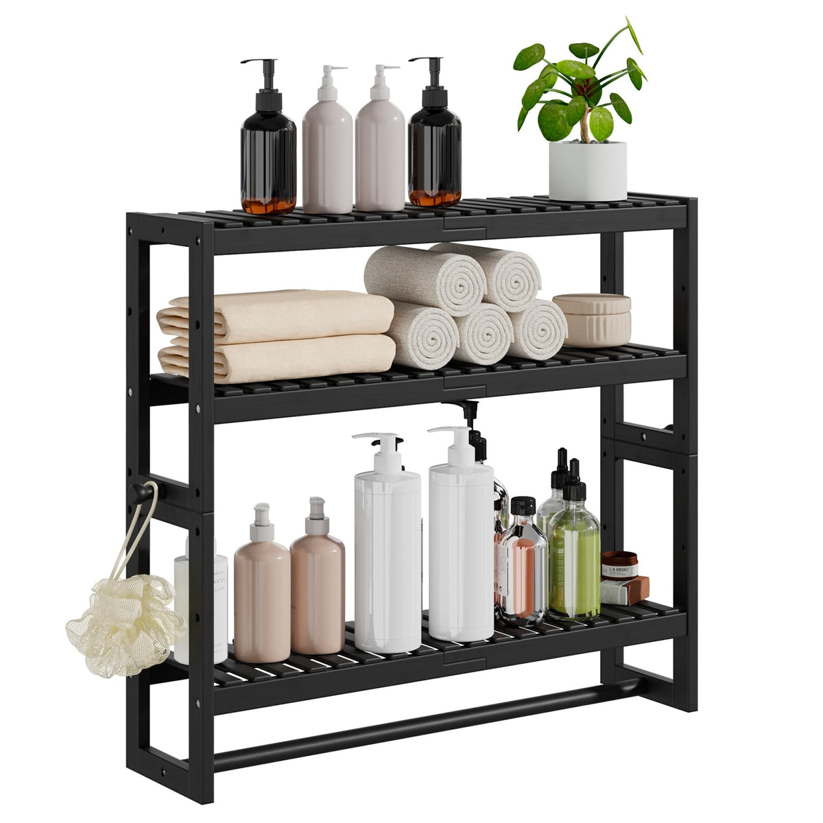 RRX Bathroom Shelf Storage Organizer, Shelf 3-Tier Adjustable Layer, White
