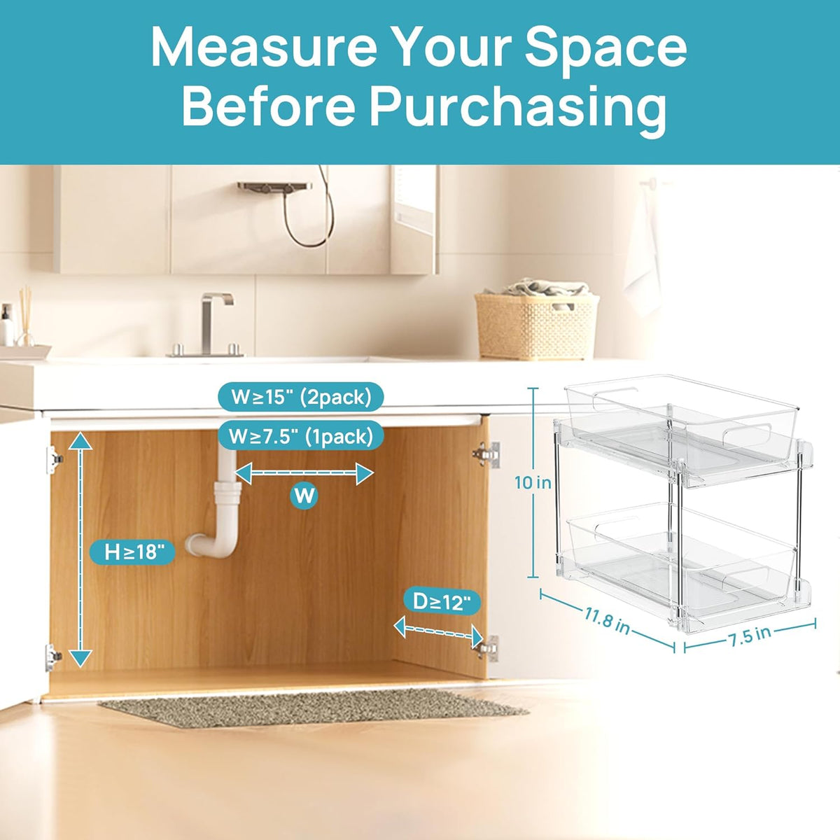 Vtopmart 4 Pack Pull Out Bathroom Under Sink Organizer (S-Standard)