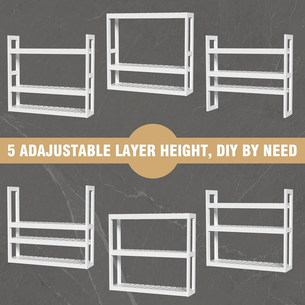 Domax Bathroom Shelves Over Toilet Storage - 3 Tier Wall Mounted Bamboo Bathroom Shelf Organizer Multifunctional Adjustable Layer Free Standing Utility Shelves for Bathroom Living Room Kitchen, White