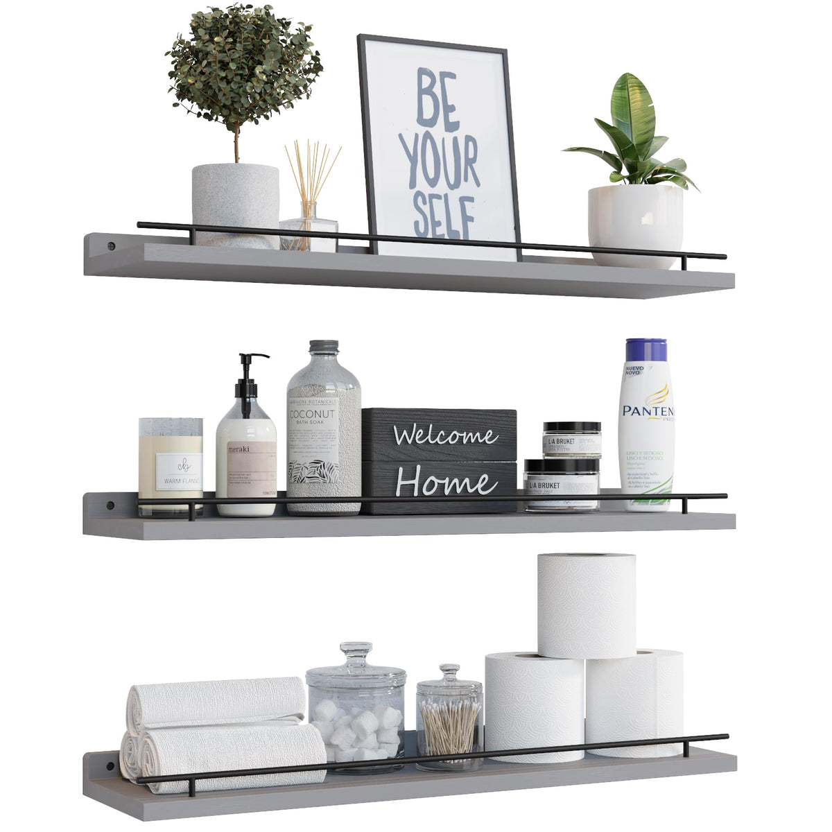 WOPITUES Floating Shelves for Wall Decor Set of 3, Black