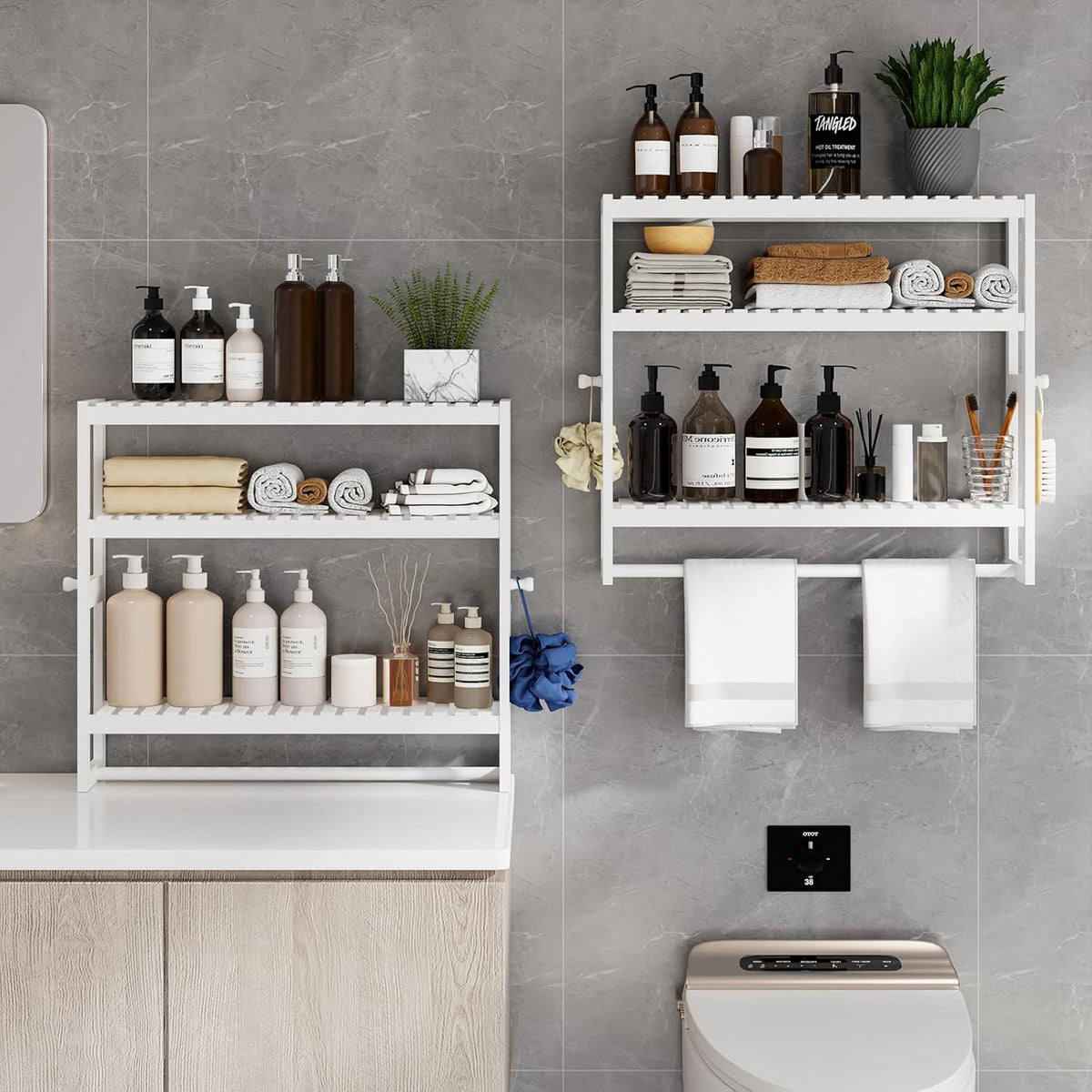 RRX Bathroom Shelf Storage Organizer, Shelf 3-Tier Adjustable Layer, White