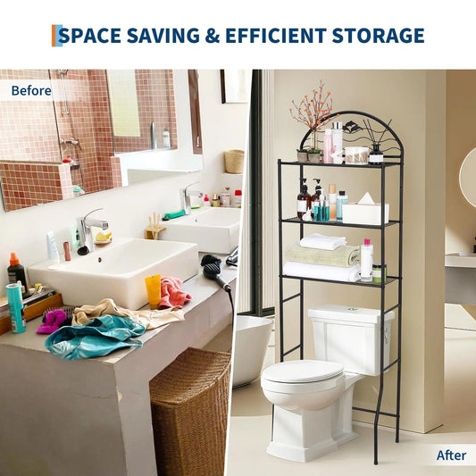 Over The Toilet Storage Shelves, 3 Tier Bathroom Organizer Racks Over Toilet, Narrow Above Toilet Shelves, Freestanding Towel Racks for Apartments, Restrooms, Black
